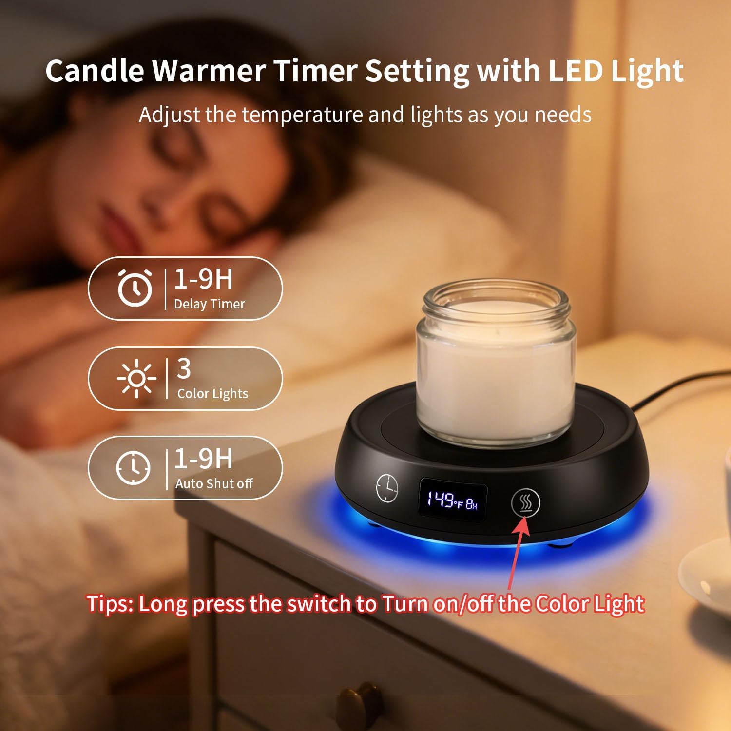 Coffee Mug Warmer & Mug Set, Electric Beverage Cup Warmer for Desk, Candle Warmer Plate with Delay Start Timer, 3 Colored Light Milk Tea Water Warmer for Home Office Birthday Present