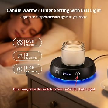 Coffee Mug Warmer & Mug Set, Electric Beverage Cup Warmer for Desk, Candle Warmer Plate with Delay Start Timer, 3 Colored Light Milk Tea Water Warmer for Home Office Birthday Present
