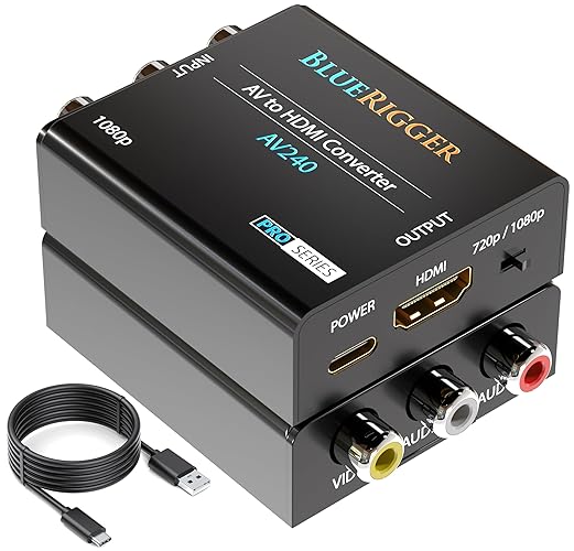 BlueRigger RCA to HDMI Converter (1080p, Unidirectional A/V Composite to HDMI Adapter, CVBS Audio Video Converter, PAL/NTSC AV to HDMI) - Compatible with PS2, PS3, Xbox, DVD Player, VCR, VHS, Blu-Ray