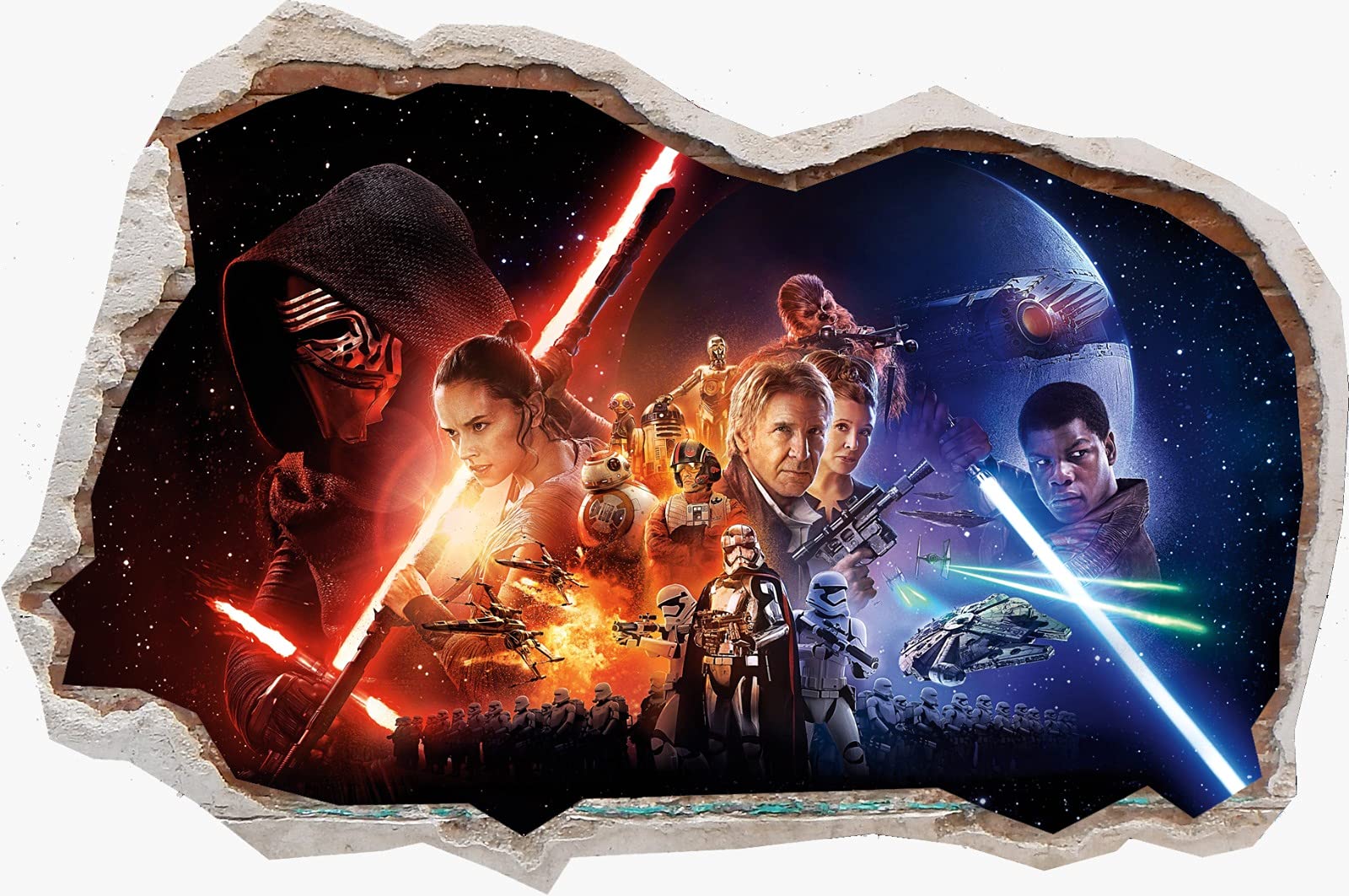 starwar 3D Kids Smashed Wall Effect Sticker Poster Decal Mural (M- 90 x 65 cm)