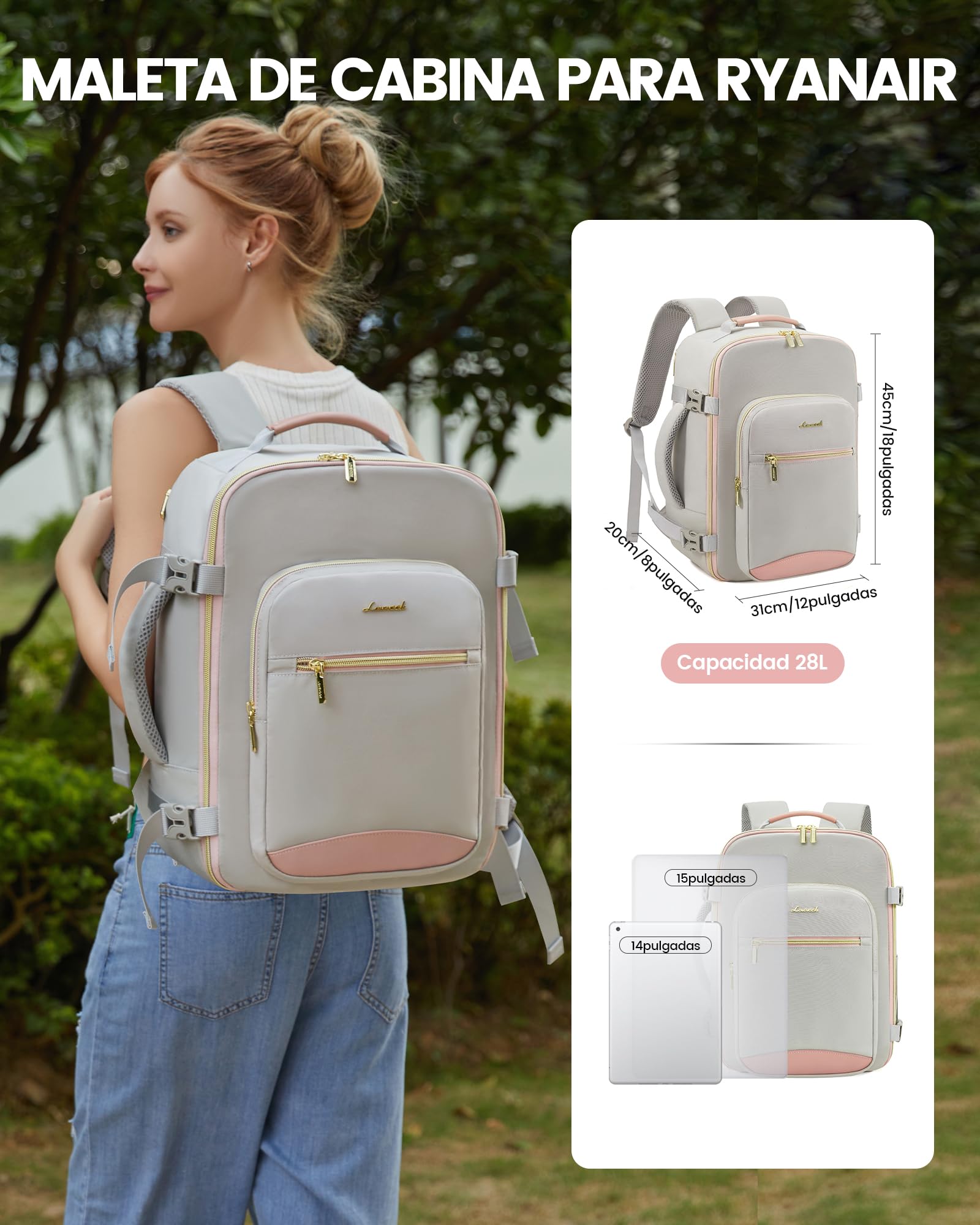 LOVEVOOK Mochila Viaje Cabina Avion 45x36x20cm, EasyJet Cabin Bag Mochilas Maletas de Viaje, Impermeable Bolsa Travel Backpack Mochila Viagem Equipaje de Mano