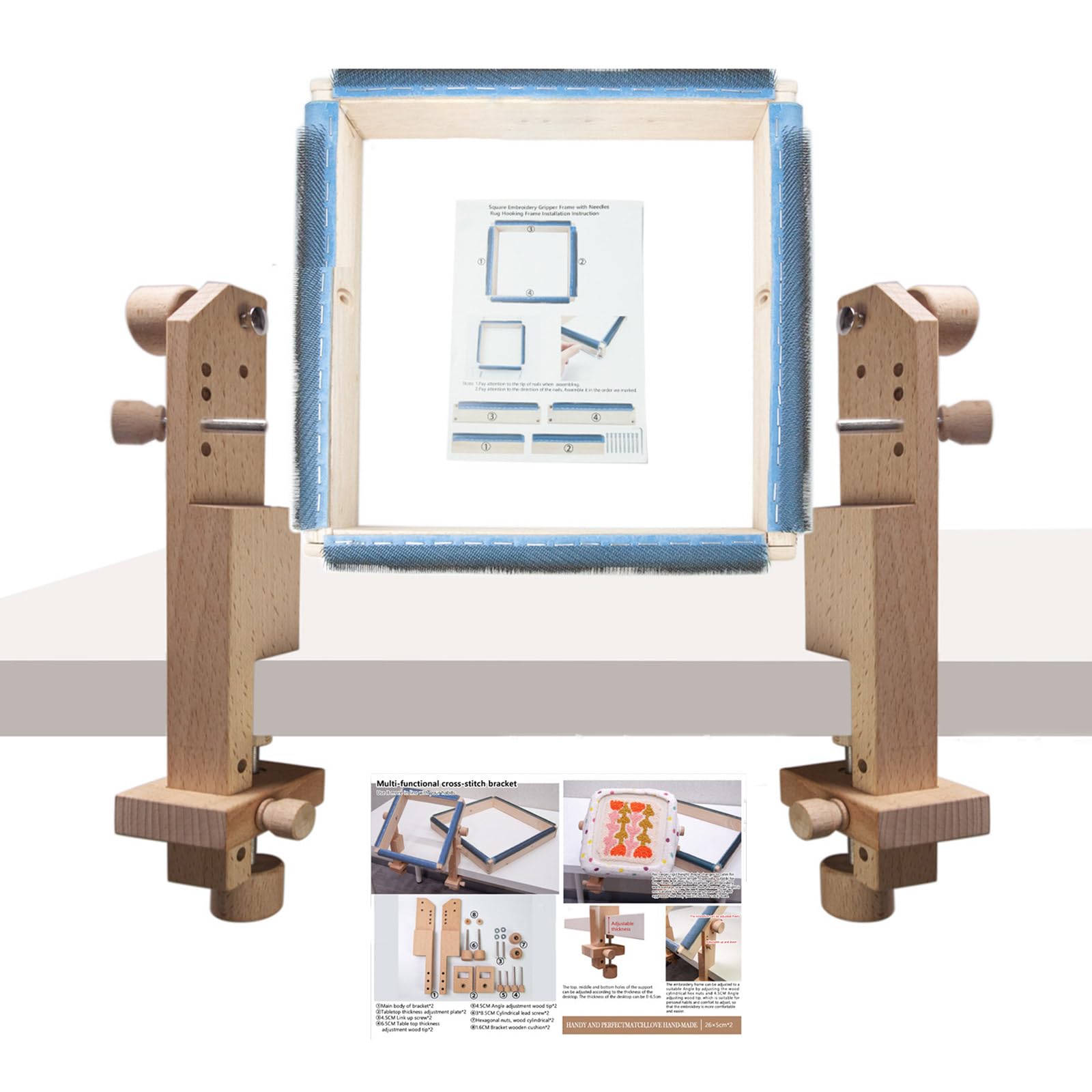 Wood Embroidery Stand for Desk, Handfree Needlework Desktop Stitching with Frame Accessory