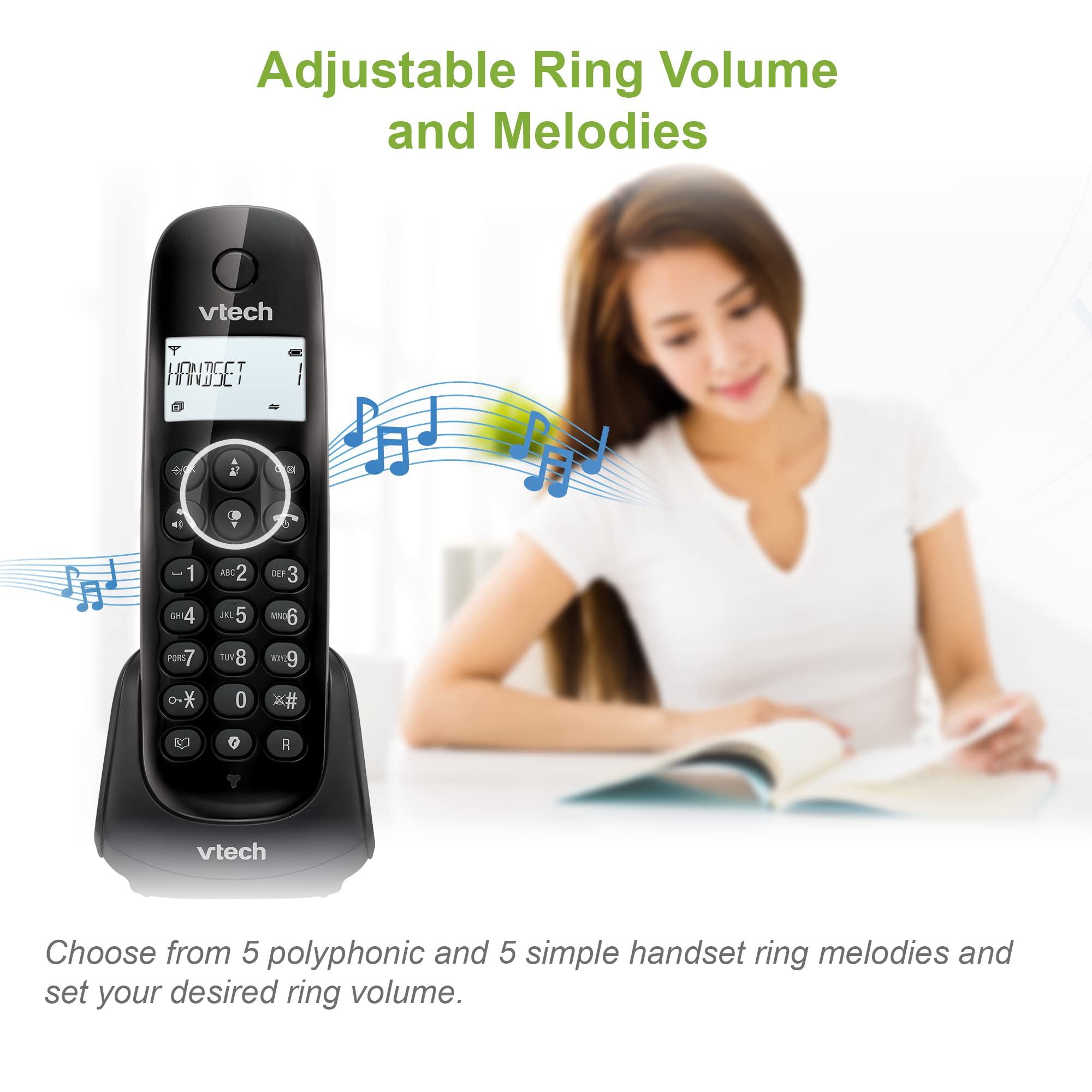 VTech CS1401 DECT Schnurloses Telefon 2 Mobilteile mit Anrufersperre, Freisprecheinrichtung, Anrufererkennung/Anklopffunktion, Hintergrundbeleuchtung Display, ECO-Modus Geringe Strahlung, Schwarz