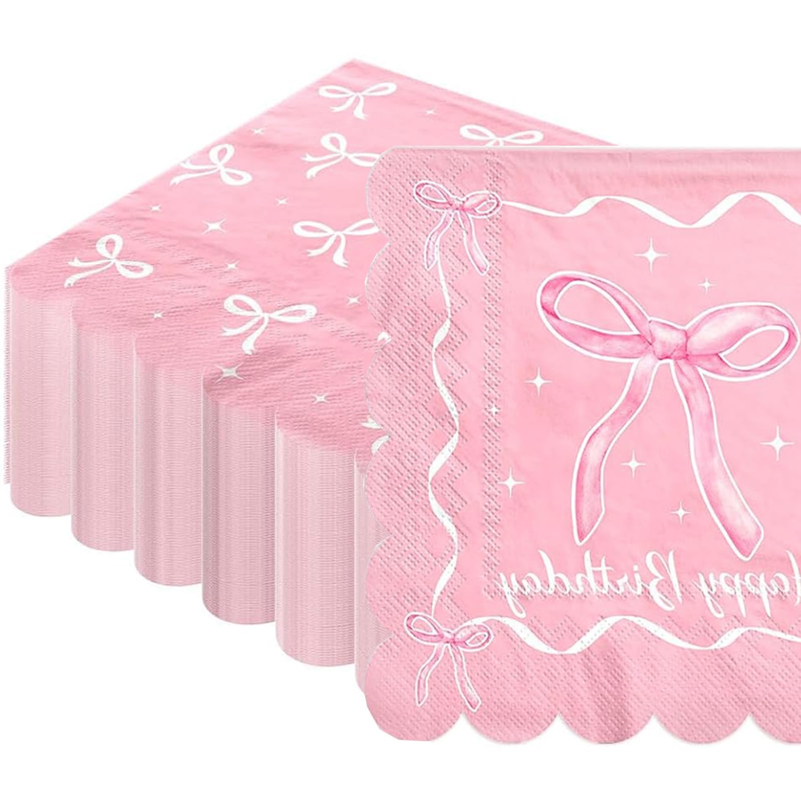 60Pcs Pink Bow Napkins-Coquette Birthday Decorations Bow Birthday Party Pink Bow Theme Table Decoration for Girls Bachelorette Bridal, Baby Shower