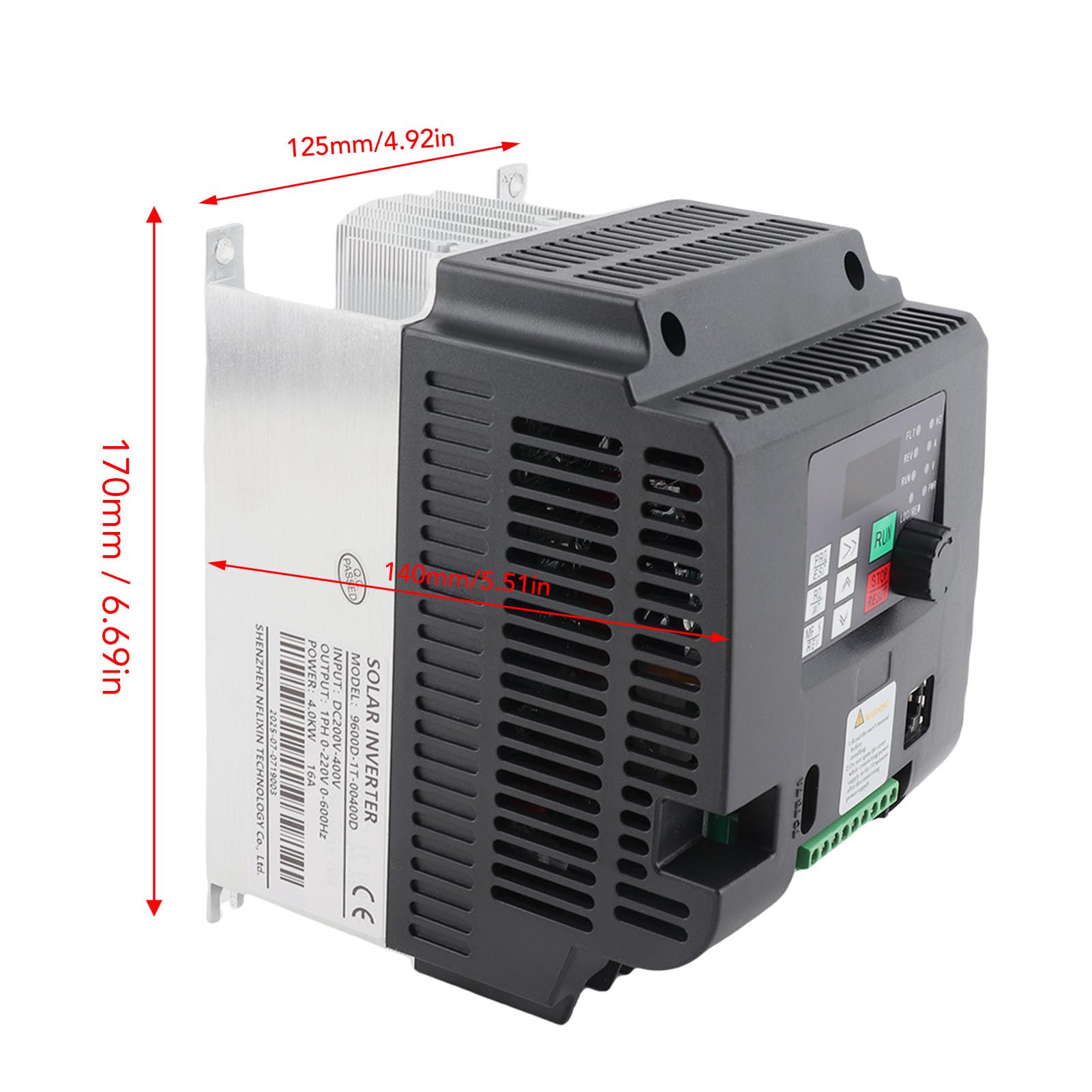 Inverter Solare da 4KW, Ingresso 200-400VDC Uscita 1PH 0-220VAC Azionamento a Frequenza Variabile, Display Digitale Regolatore di Velocità della Pompa Fotovoltaica con Controller MPPT,
