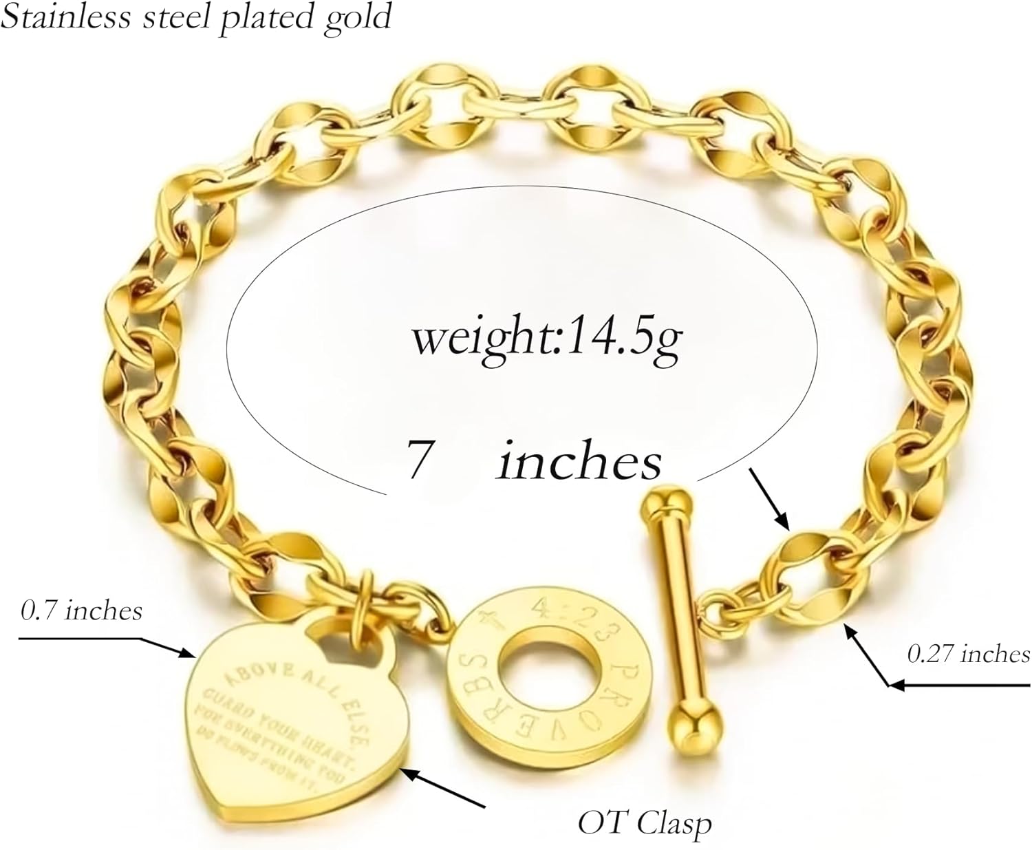 18k Gold Plated/Silver Heart Charm Bracelet for Women Elegant Stainless Steel Love Heart OT Clasp Bracelet Valentine‘s Day Jewelry Gift for Her Green Gift Bag Packaging, New Year Birthday Anniversary - Image 2