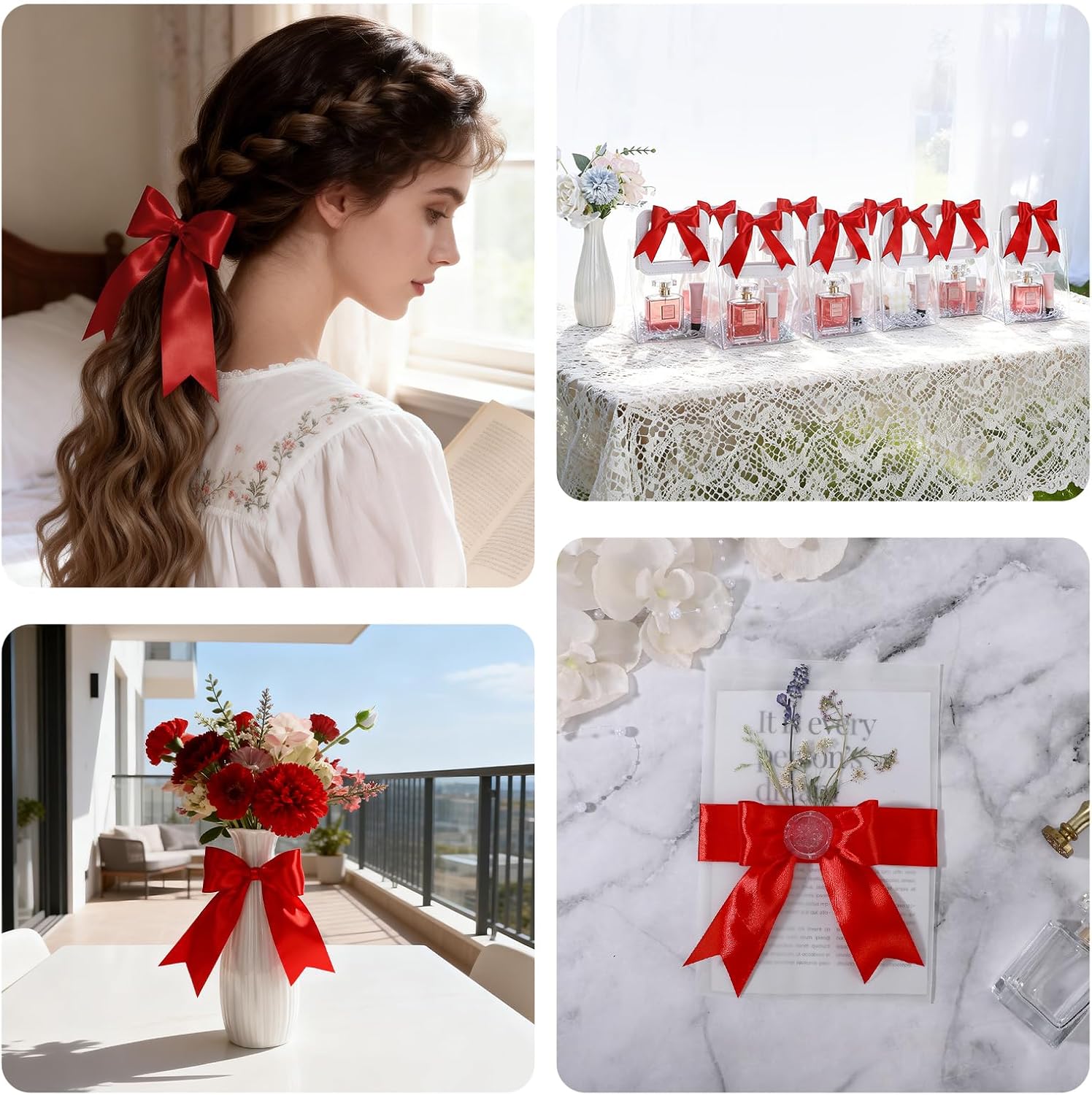 EUSOAR Red Ribbon, 1 Roll 1 1/2 inch x 25 yds Fabric Satin Ribbon, Solid Silk Ribbons for Crafts Gift Wrapping Flower Bouquets Handmade Invitation Party Hair Decoration Bow DIY Floral Sewing