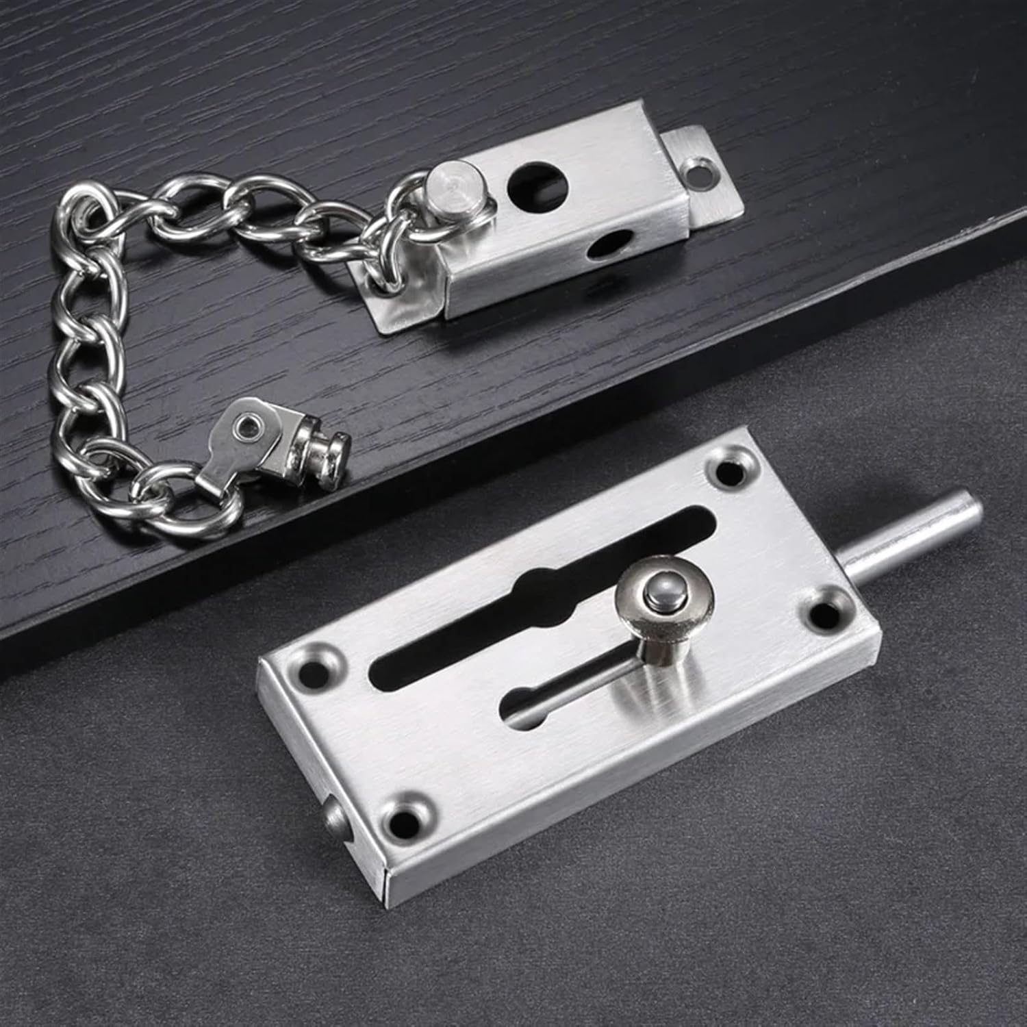 1/2PCS Door Chain Lock Stainless Steel Security Chain Guard Spring Anti Theft Press Heavy Duty Latch Screw Guard Accessories (Color : Silver 1pc)