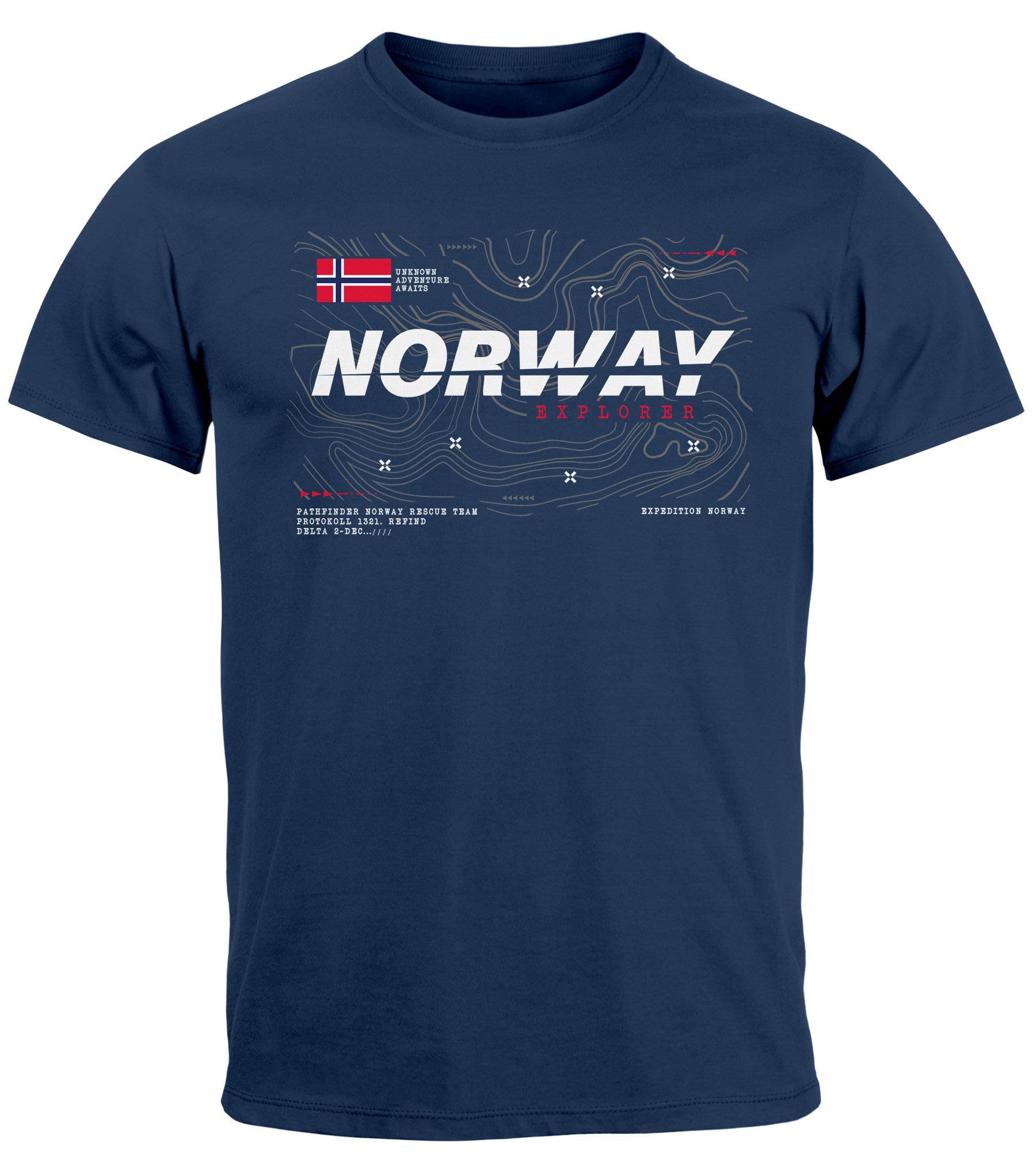 Neverless Herren T-Shirt Norwegen Print Shirt Flagge Schriftzug - Skandinavien Explorer Fashion Streetstyle