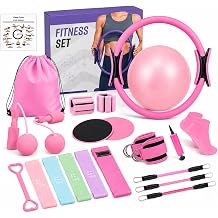 21-in-1 Pilates Equipment Set for Women, 15" Pilates Ring with Yoga Ball, Resistance Bands, Adjustable Ankle Weights, Exercise Sliders, Ropeless Jump Rope, Home Workout Equipment Kit