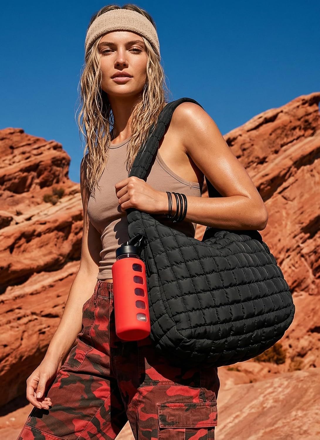 Puffer Quilted Tote Bag for Women Nylon Crossbody Bags Puffy Purse Hobo Large Shoulder Bag Trendy - Image 2