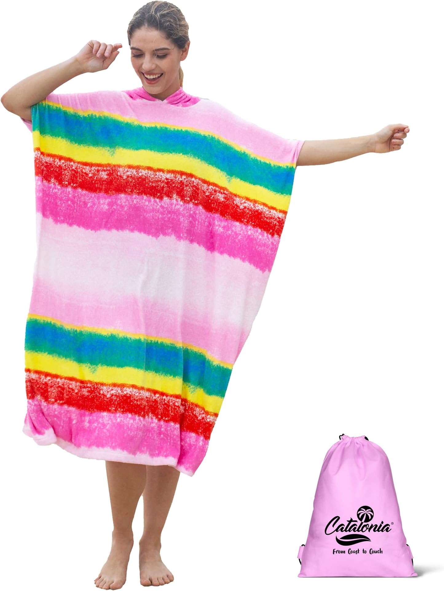 Catalonia Absorbent Surf Poncho Men Women, Quick Dry Towel Changing Poncho, Hooded Towel Poncho Adult, Changing Robe for Beach Surfing Swimming