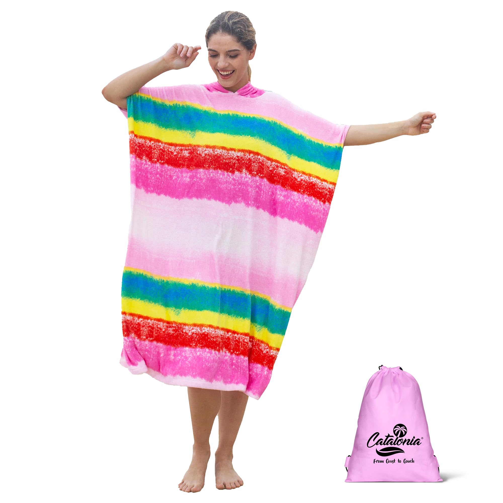 Catalonia Absorbent Surf Poncho Men Women, Quick Dry Towel Changing Poncho, Hooded Towel Poncho Adult, Changing Robe for Beach Surfing Swimming