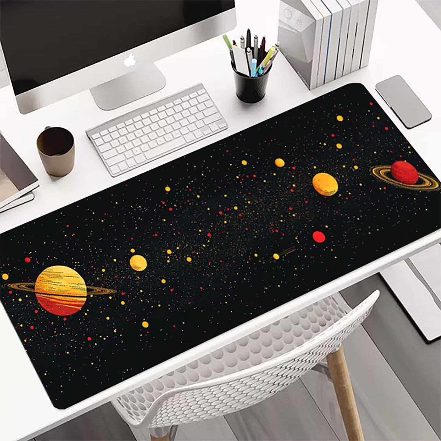 Lpfieonn Sternenhimmel Großes Schreibtischunterlage, XXL Schreibtischunterlagen, Landschaft XXL Gaming Mousepad mit Vernähter Rand und Rutschfeste Gummibasis, für Hause/Büro 120x60cm PF-2363