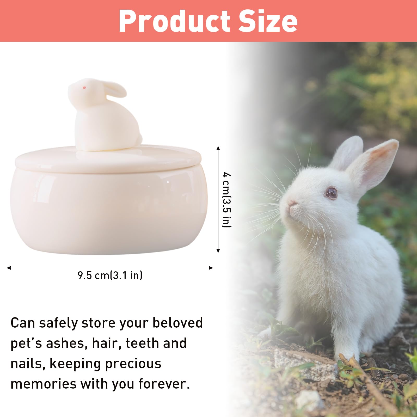 Urna de cremación para mascotas de 300 ml, diseño de conejo vertical en la tapa, impermeable y duradero, soporte para cenizas conmemorativas para animales pequeños, recuerdo de mascotas para