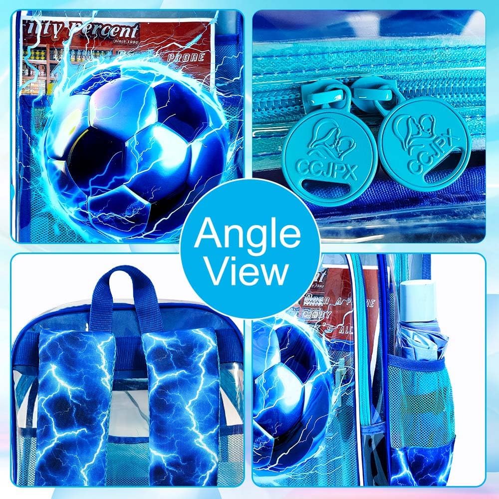 KLFVB 3PCS Clear Backpack for Girls and Boys, Kids See Through Backpacks Stadium Approved, Transparent Bookbag for Elementary