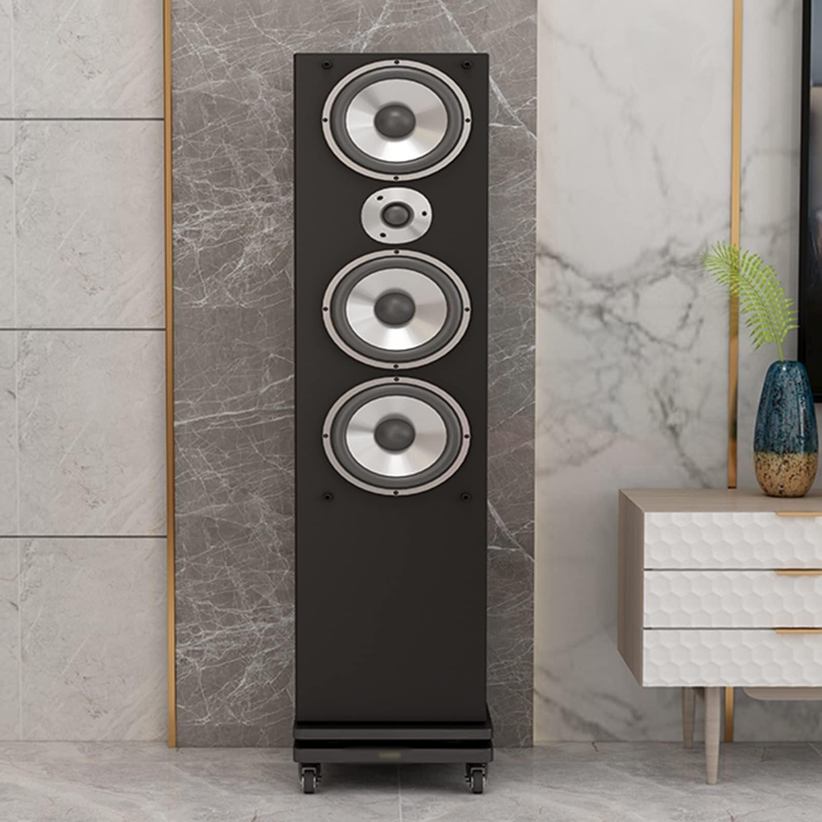 JingNian Supporto Isolamento Subwoofer 2 Livelli Base di Disaccoppiamento per Casse Piattaforma Acustica Mobile su Ruote con Punte in Rame MDF 25mm(30x35cm)