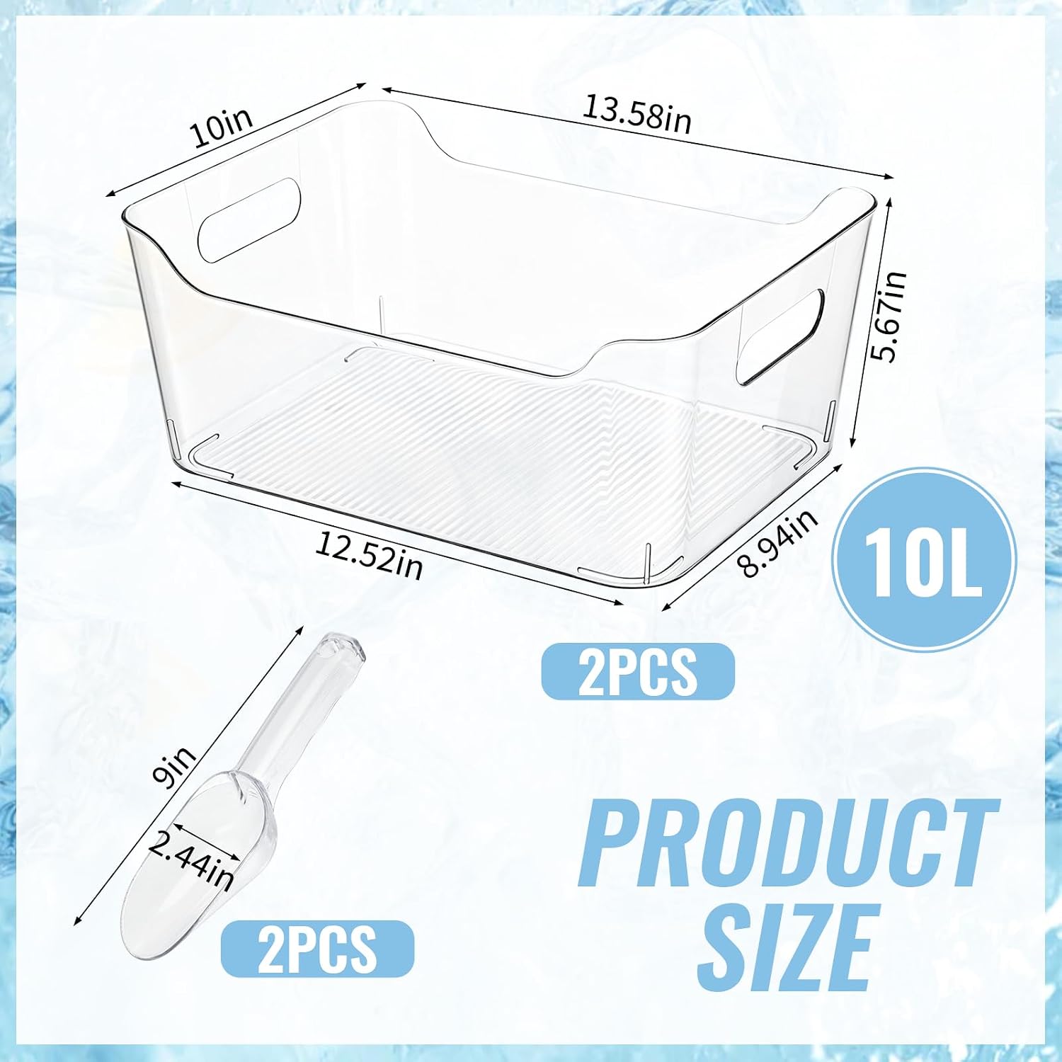 2 Sets Ice Buckets for Parties, 10L Large Beverage Tub with Scoops, Thickened Plastic Clear Champagne Bucket for Beverage, Wine, Beer, Mimosa Bar Supplies