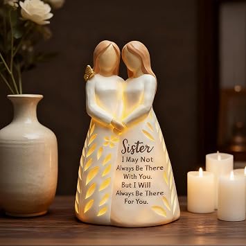Sister Birthday Gifts from Sister, Resin Sister Figurine Light with Remote Control for Soul Sisters Bestie, Sisters' Day Gift for Best Friend (No Batteries Included)