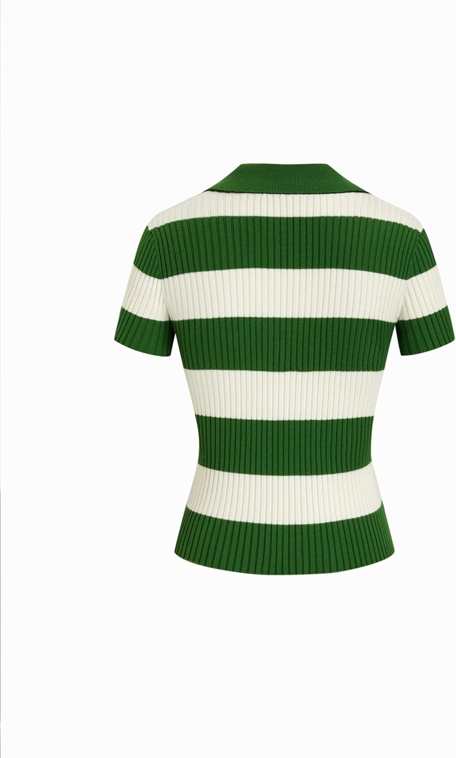 CIDER Striped Sweater Women Knit Polo Crop Top Short Sleeve Regular Fit Casual Polo Neck Striped Knitwear
