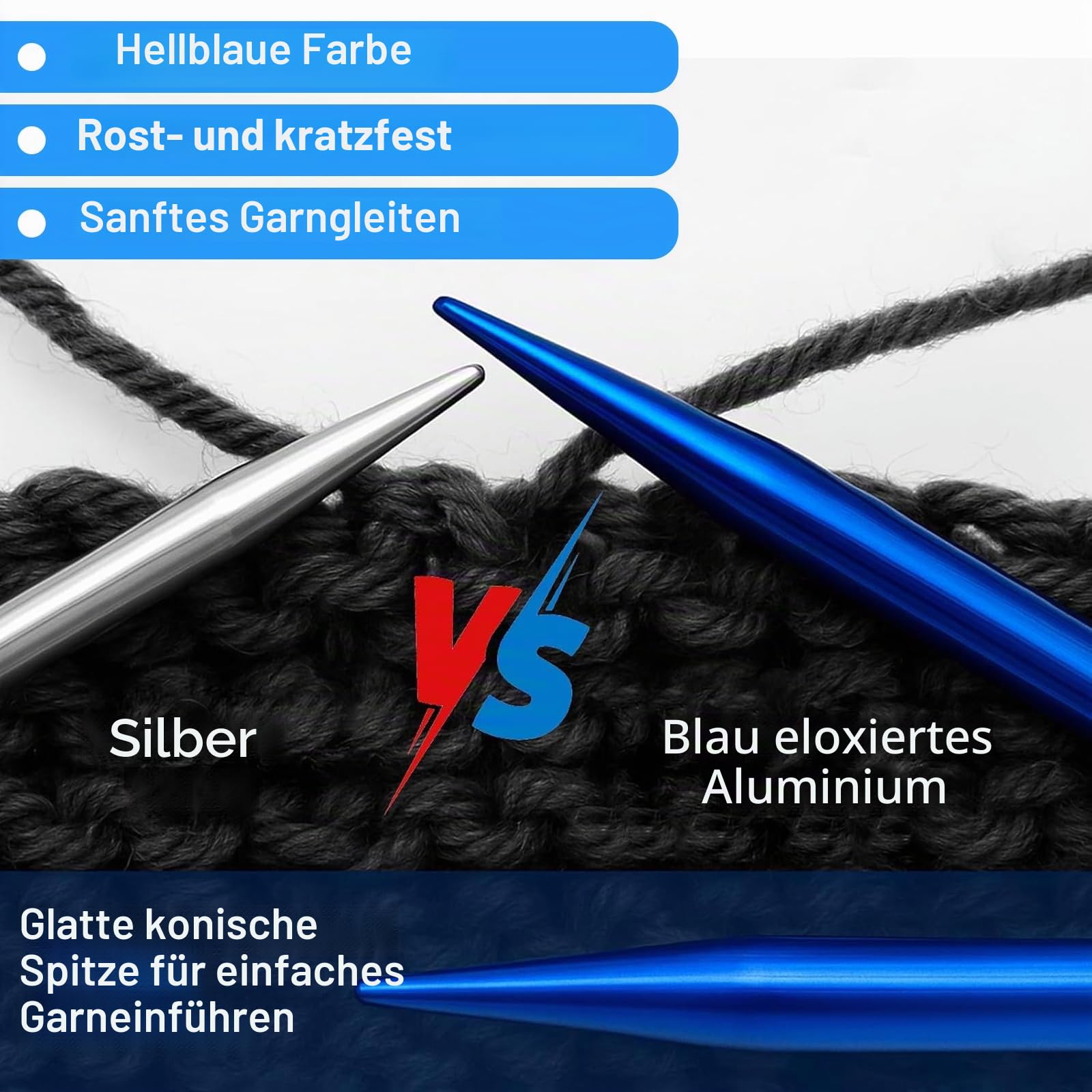 KOSLEOW Rundstricknadeln Set Austauschbar, 13 Paar Wechselnadelspitzen 3,0-10,0mm mit 40/60/80/100cm Rundstricknadel Kabel, Austauschbare Stricknadeln aus Aluminium, Blau, Aufbewahrungstasche