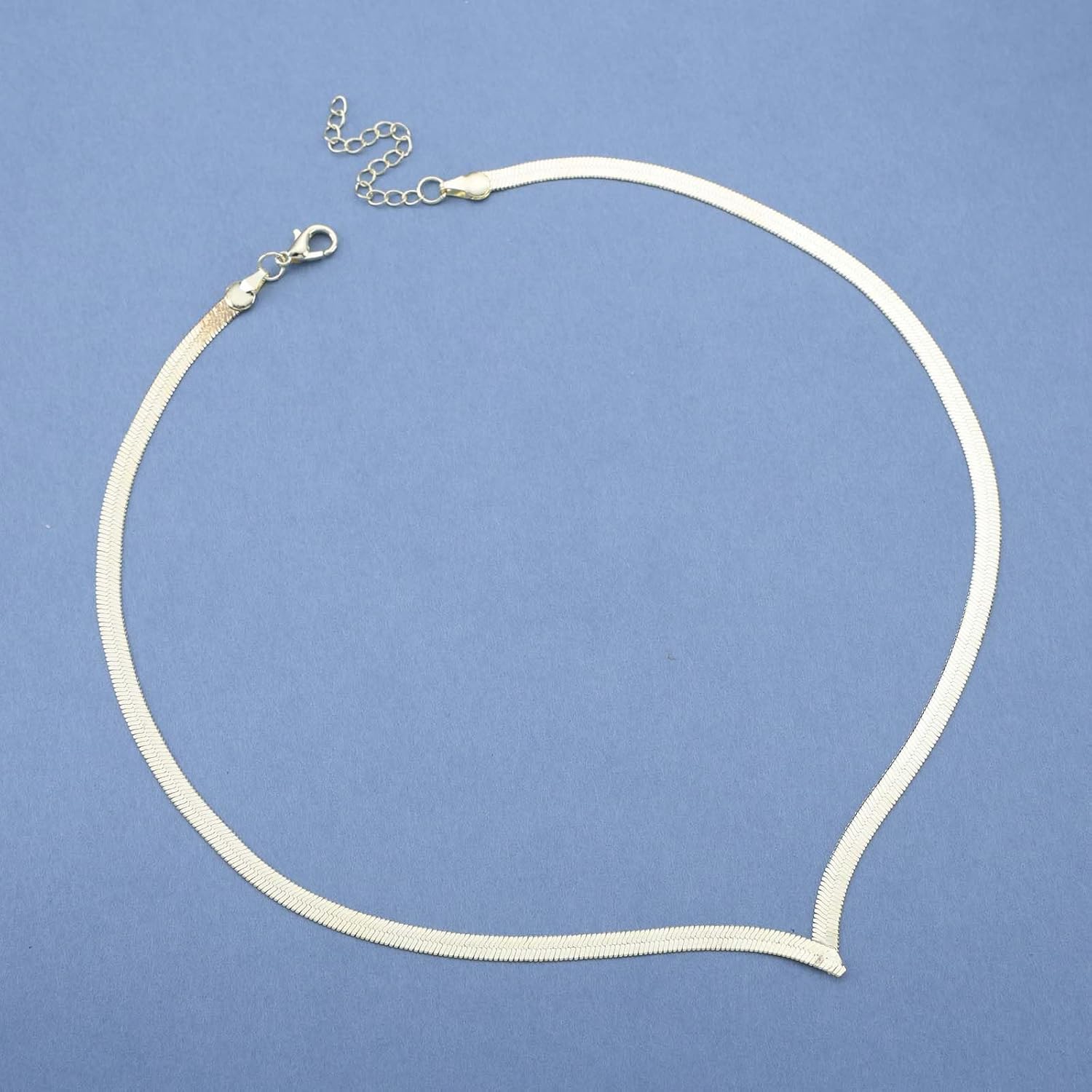 Herringbone Necklace Choker Gold Flat Snake Chain V-Shaped Minimalist Short Collar Jewelry for Women and Girls - Image 3