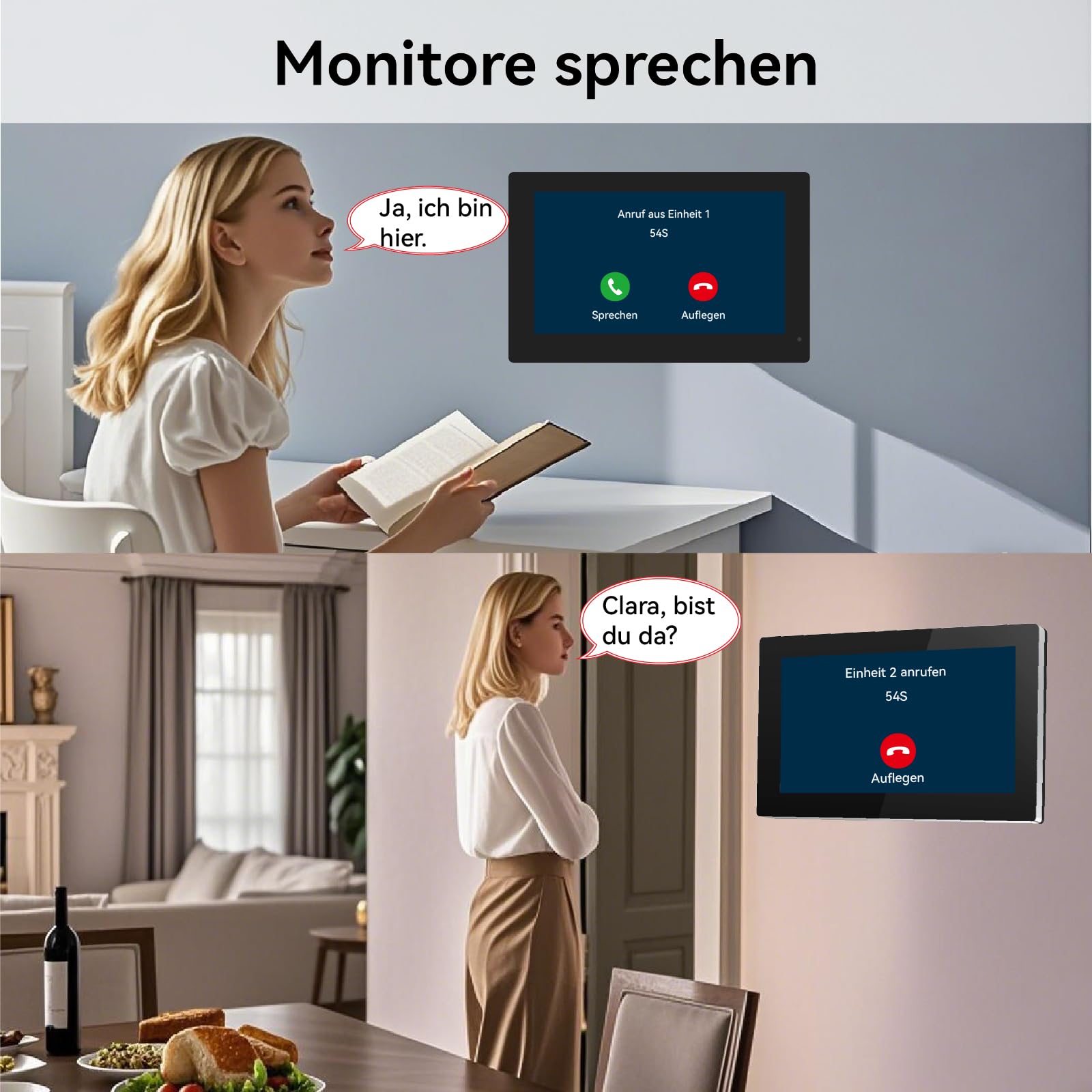 Video Türsprechanlage für 3 Familienhaus, 2-Draht,3X 7 Zoll Monitor & App - Smarte Video Türklingel mit Kamera & Gegensprechanlage, RFID, 2-Wege-Audio KW08-IP7-3F