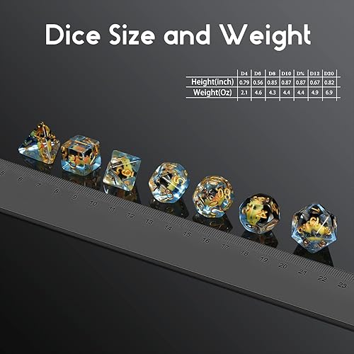 Miniatura 30 de DNDND - Juego de dados DND de resina de 7 piezas con bolsa de terciopelo para juegos de rol D&D y juegos de mesa