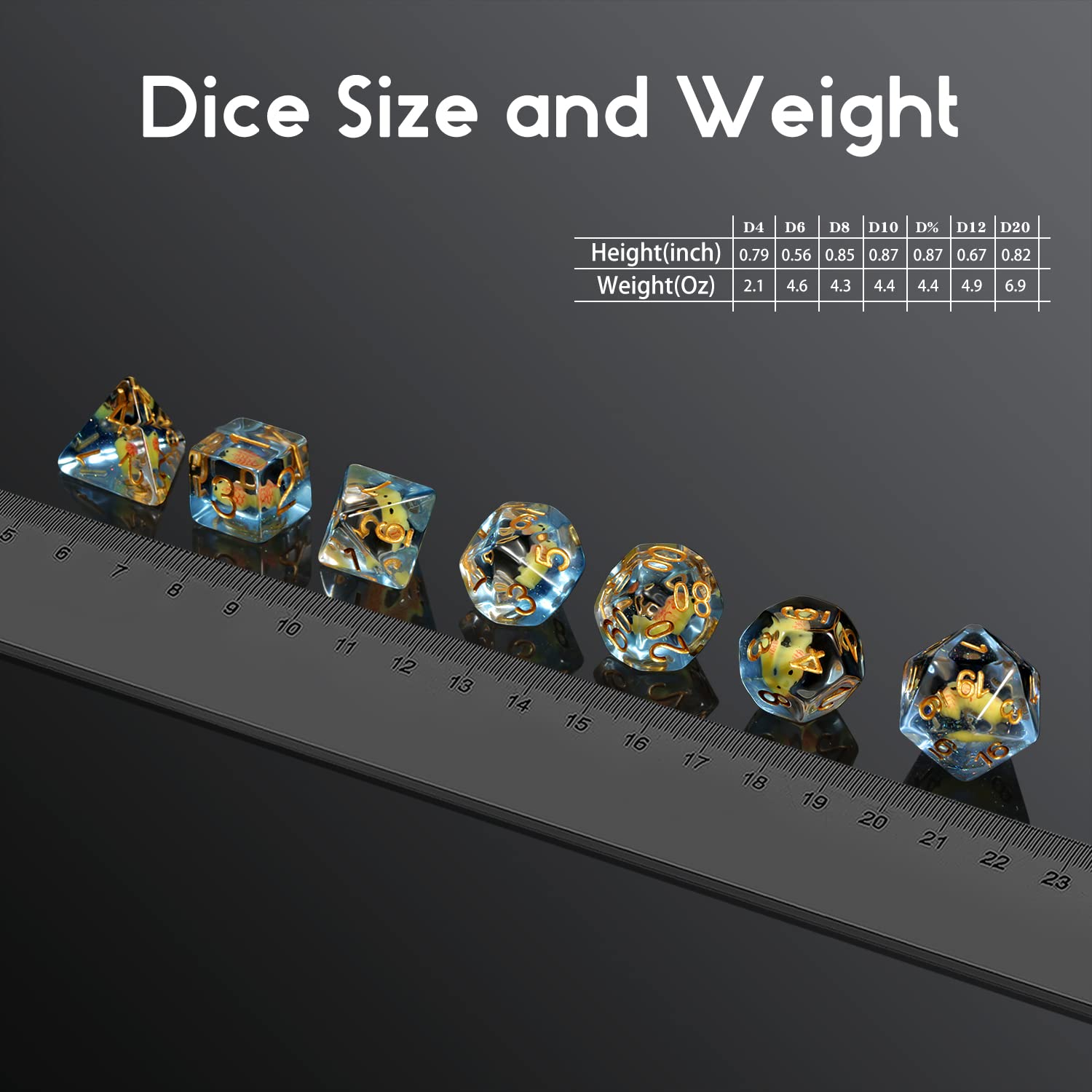 Fish DND Dados, DNDND Juego de dados de resina 7PCS con bolsa de terciopelo para mazmorras y dragones D&D juegos de rol y juegos de mesa (juego de dados DND de peces