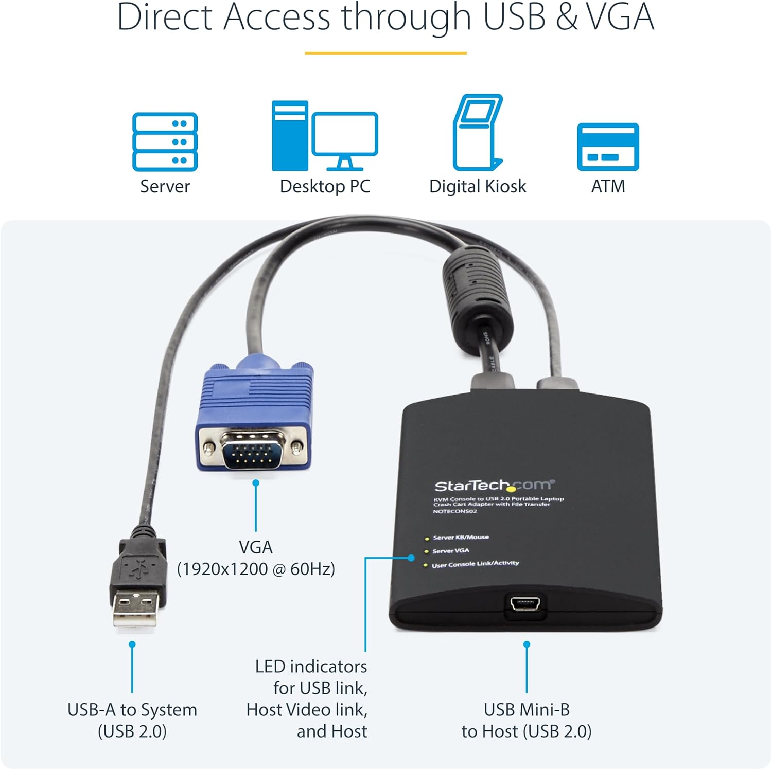 StarTech.com Portable Laptop Crash Cart Adapter, USB/VGA KVM Console & DisplayPort Adapter kit