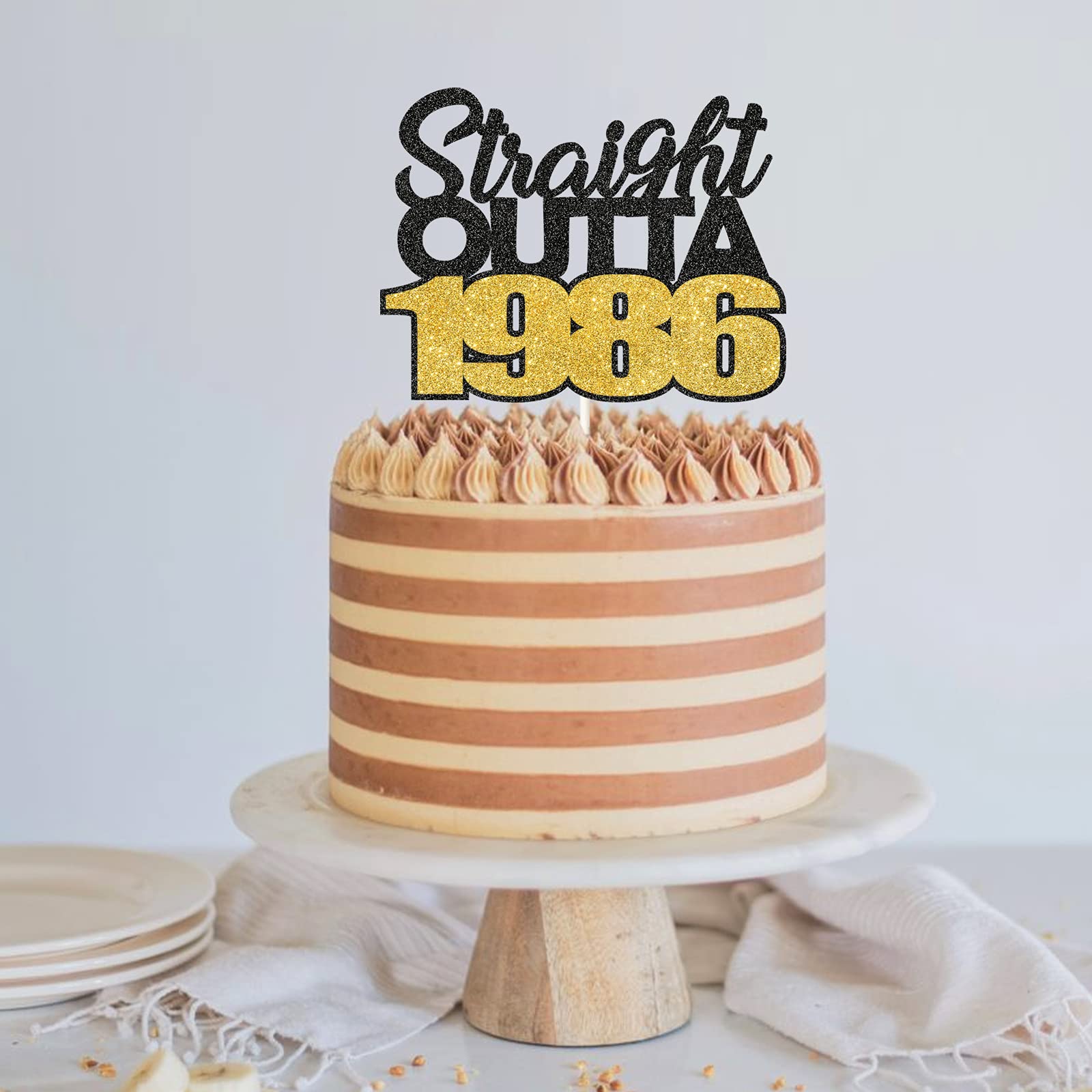 Straight Outta 1986 Cake Topper ,Glitter Cheers to 35 Years Cake Decor,Happy 35th Birthday or Anniversary Party Decorations