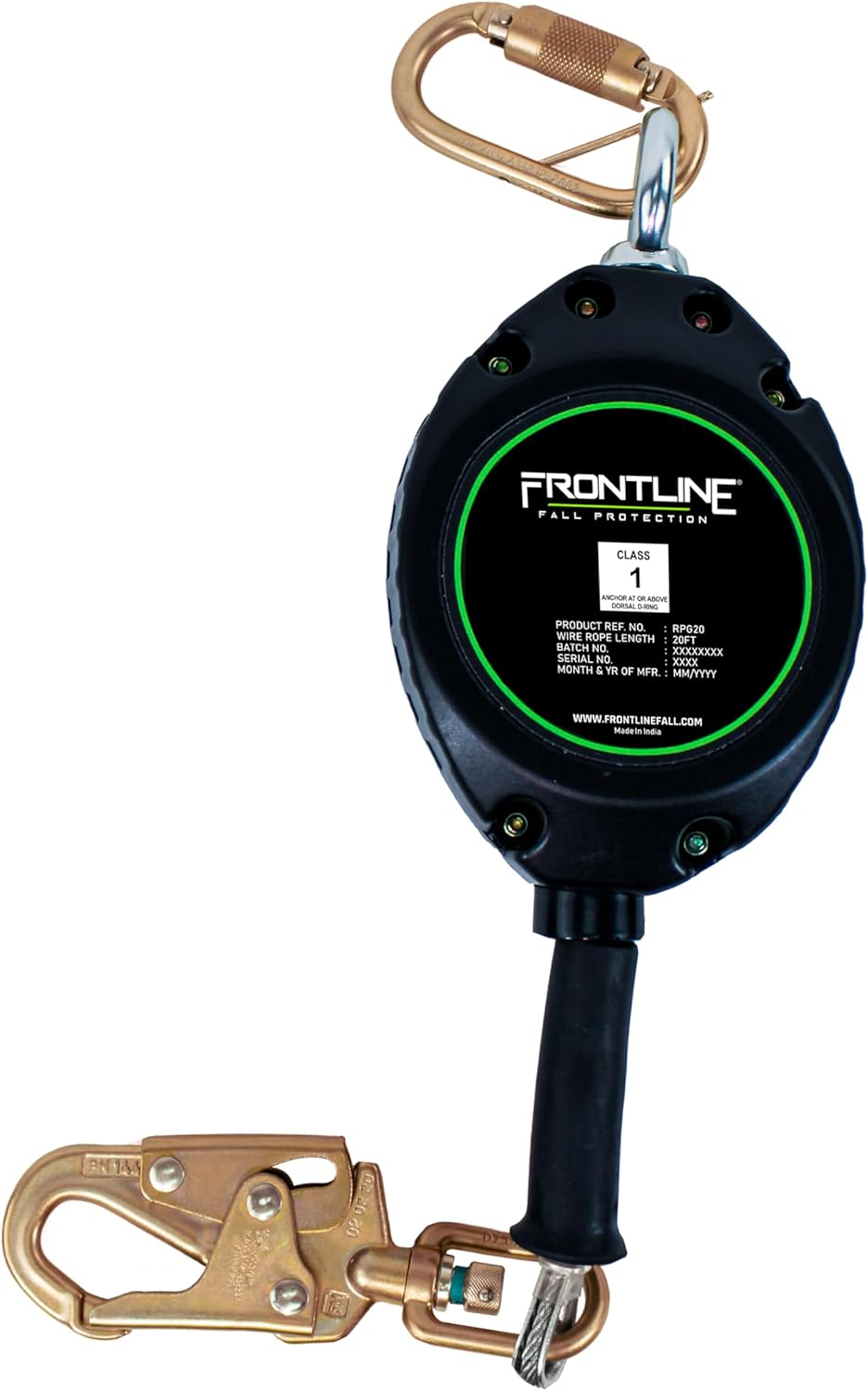 Frontline RPG20' Cable SRL with Steel Snap Hook End | 3/16" Galvanized Steel Cable | Lightweight, Durable | Swivel Anchorage Eye | 310 lbs Capacity | ANSI & OSHA Compliant