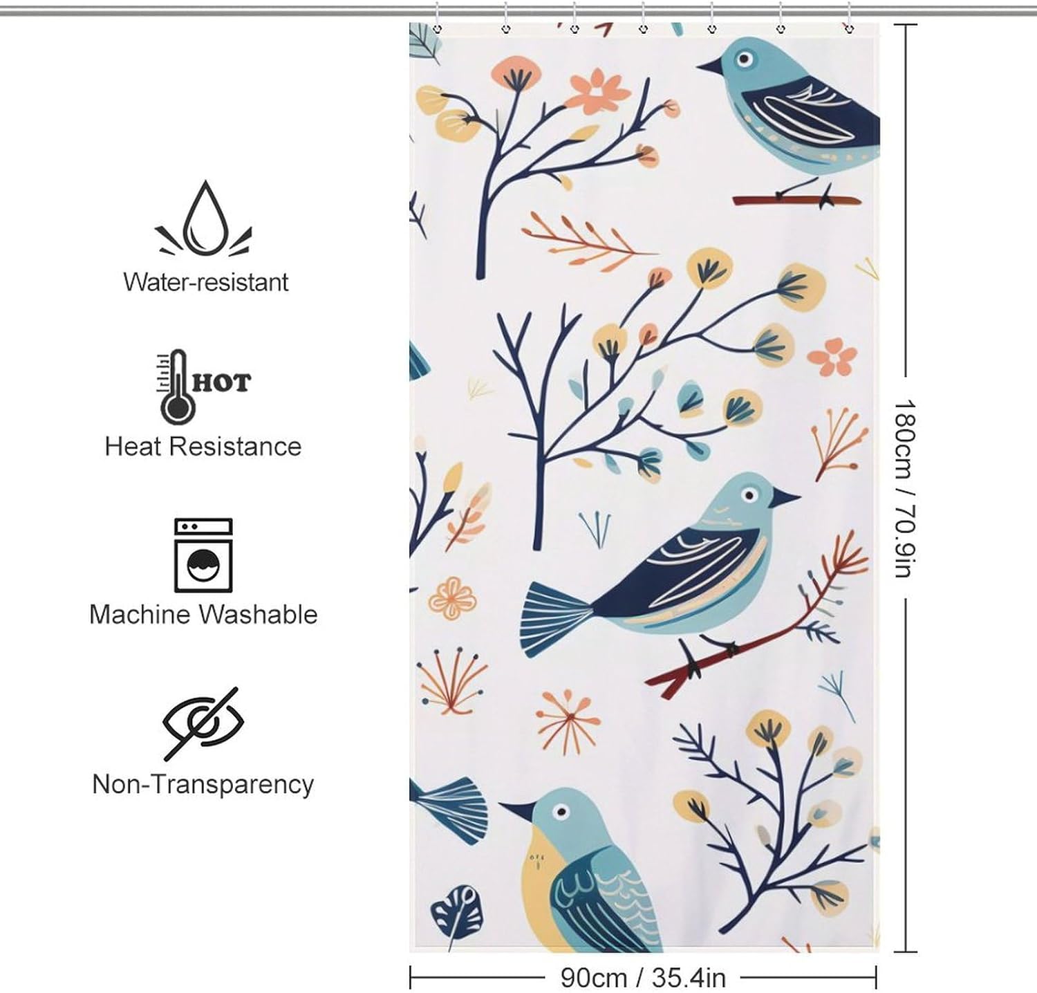 Tree Birds Spring Funny Shower Curtains Washable Bath Curtain Liner with Hooks for Bathroom Bath Tubs