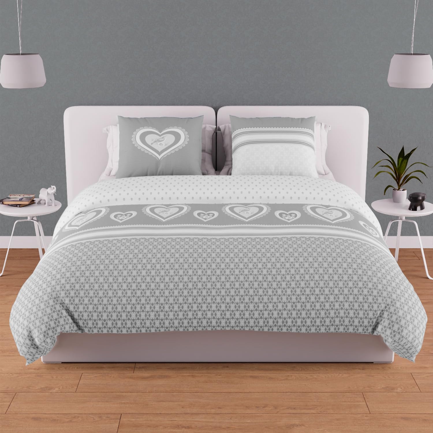 Soleil d'ocre, Parure Housse de Couette en Coton 57 Fils 240x220 cm Passion Gris