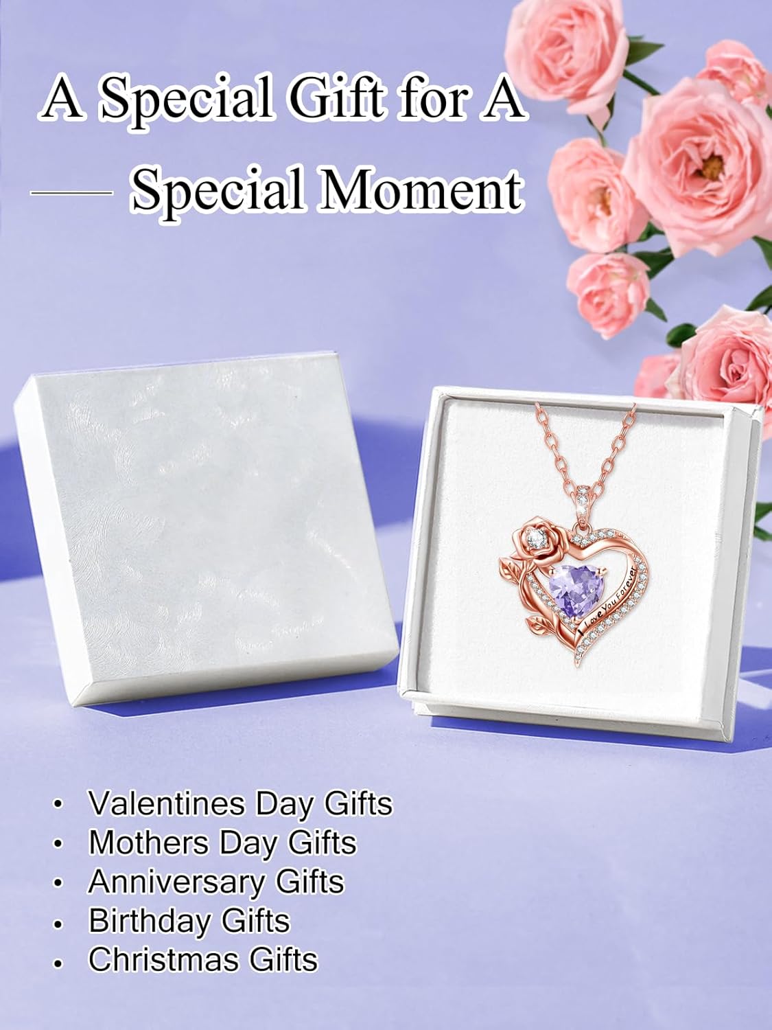 Forever Love Valentines Rose Heart Necklace Gifts for Women,I Love You Forever Jewelry with Birthstone Pendant,Valentines Anniversary Birthday Gifts for Her Wife Mom Grandma Daughter - Image 7