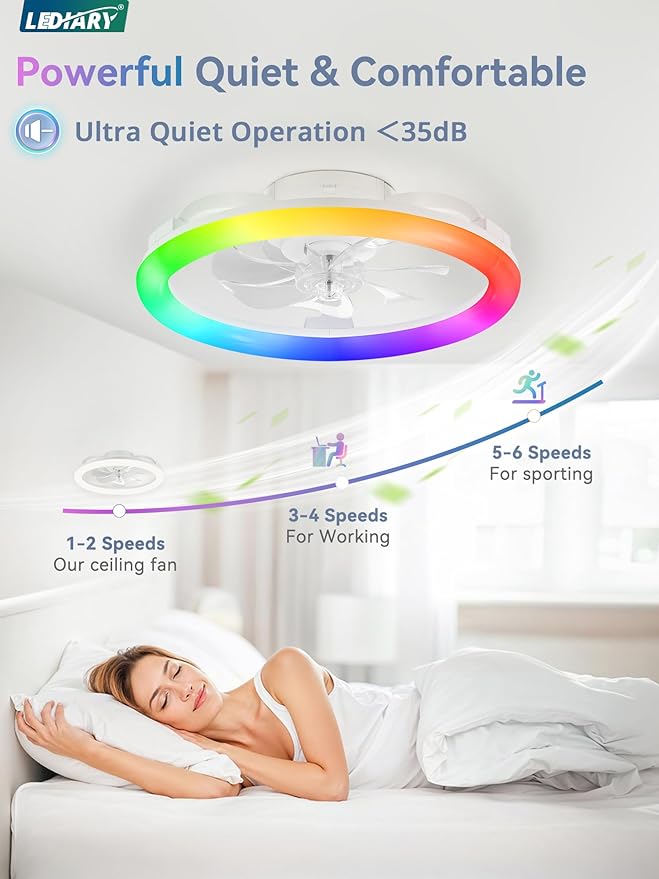 Ventilador de Techo 20 Pulgadas con Luz Dimmable RGB, 6 Velo miniatura 6