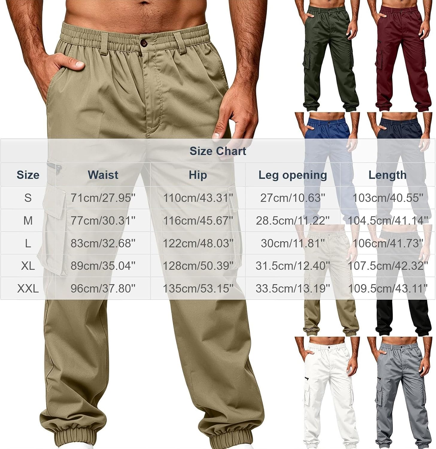 Mens Cargo Jogger Pants Button Fly Lightweight Outdoor Trousers | Elastic Waist,Quick Dry Smooth,Elastic Cuffed Ankle,Cargo Pockets,Loose Comfort,Daily Walking,Hiking Camping,Street Casual