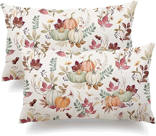 Miniatura 7 de DFXSZ Fundas de almohada de otoño de 16 x 16 pulgadas, juego de 2 fundas de almohada decorativas de calabaza y hojas de arce para decoración de