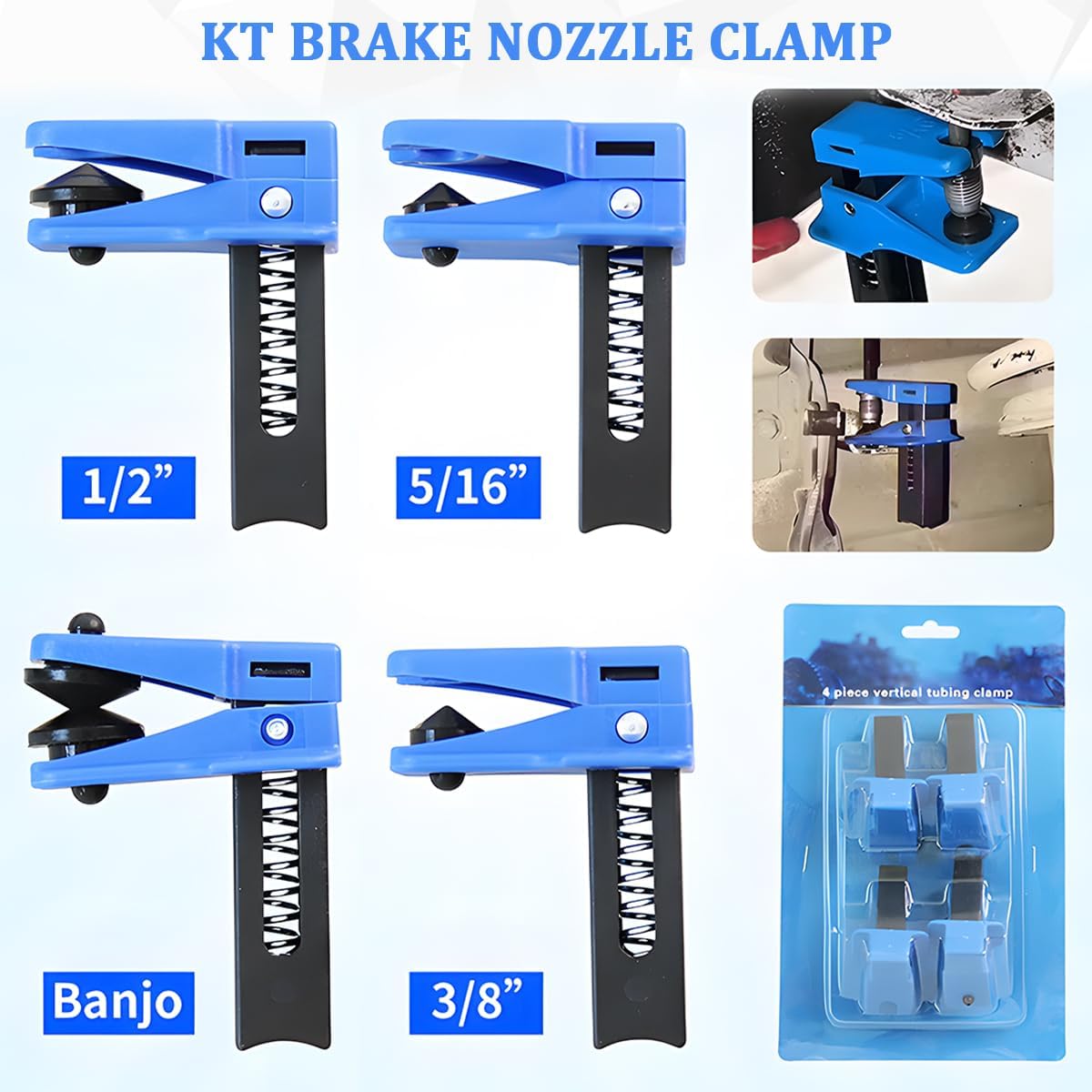 4PCS Car Brake Line Clamp, 1/2" 3/8" 5/16" Banjo Spring Loaded Vehicle Brakeline Stopper Plug Set, Auto Oil Line Automatic Fluid Plug Stop Clamp Tool Set, Universal for Vehicles