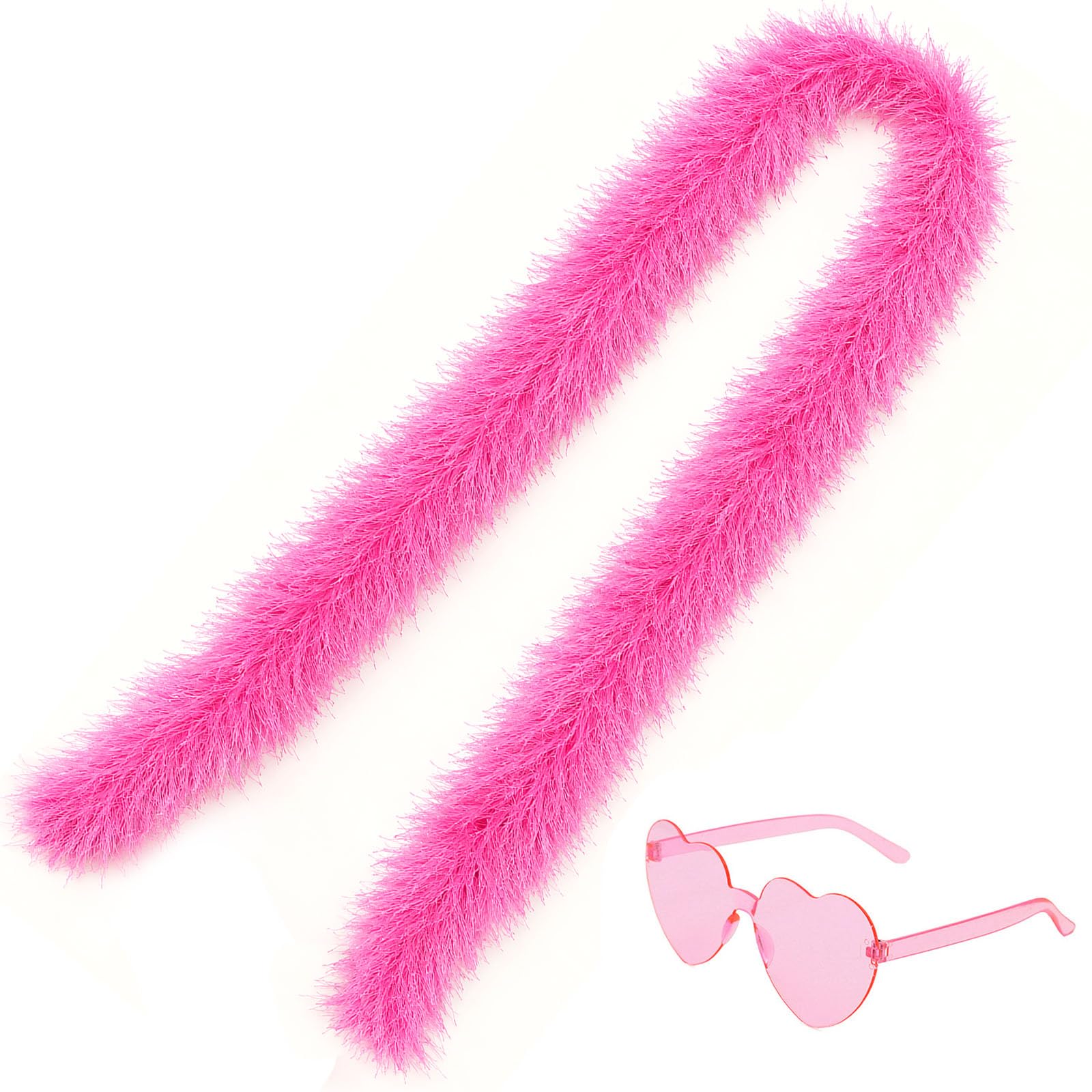 Pink Feather Boa & Heart Sunglasses Set for Hen Party Fancy Dress