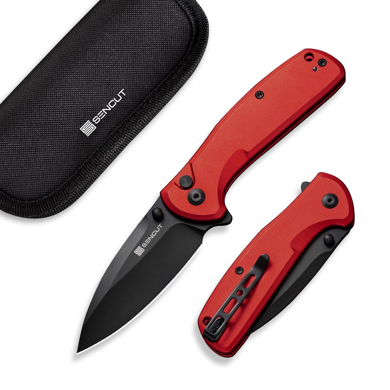 - SENCUT ArcBlast Button Lock Knife for EDC, Folding Pocket knife with Aircraft-grade Aluminum Handle and 2.98" 9Cr18MoV Blade, Outdoor Gift for Men and Women S22043B-4 (Red)