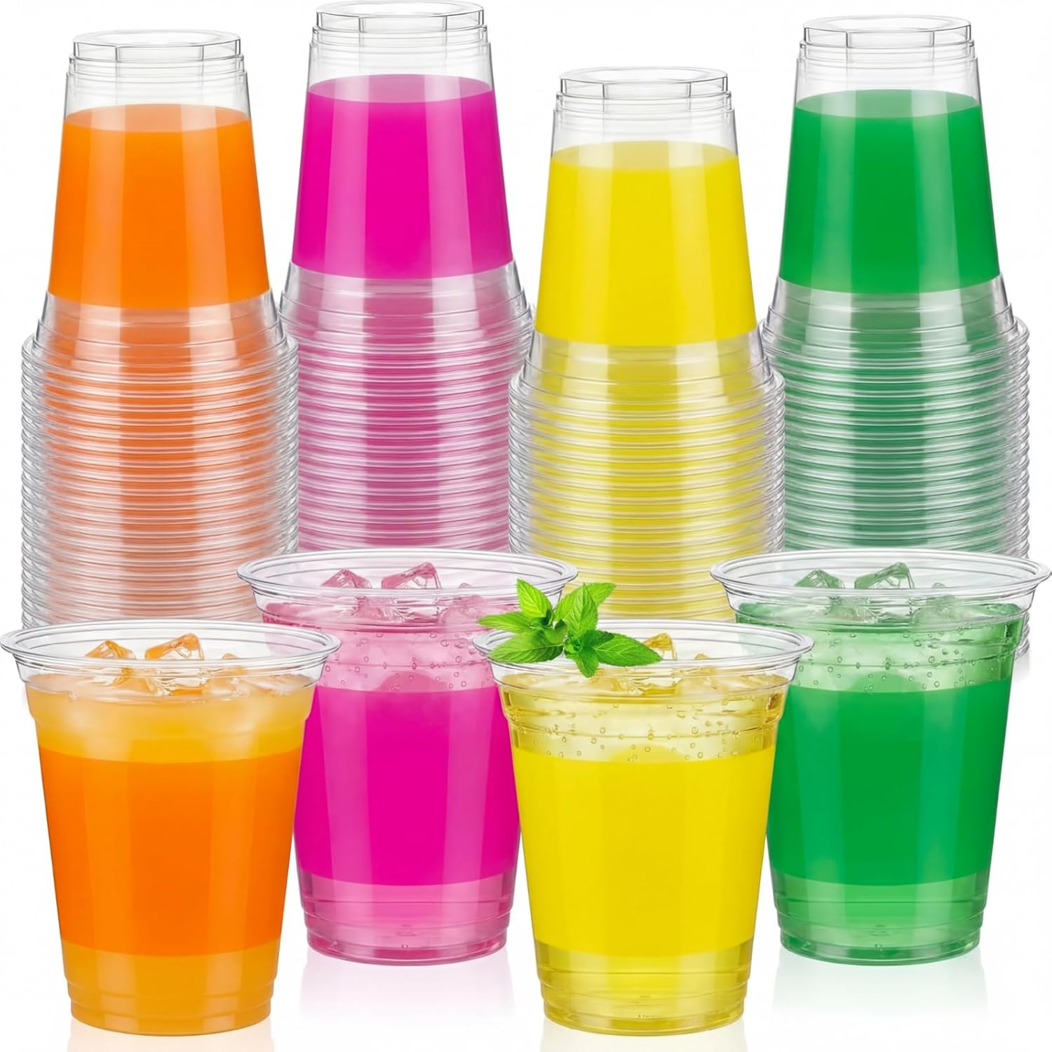 Tanlade 120 Pcs Hawaiian Luau Cups 14 oz Plastic Tropical Floral Cup Disposable Party Drinking Hawaii Hibiscus Beverage Drinkware for Summer Hawaiian Luau Tropical Pool Beach Birthday Party Supplies