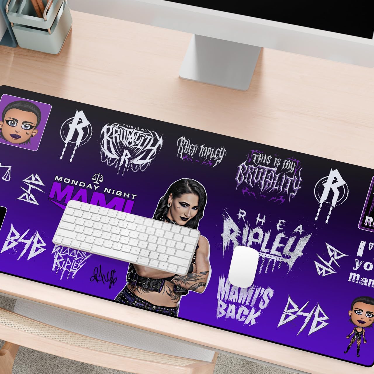 Head Case Designs Officially Licensed WWE Sticker Collage Rhea Ripley 37.4 x 15.75 x 0.16 inches (900 x 400 mm) - XL Gaming Office Desk PC Keyboard Mouse Mat Pad