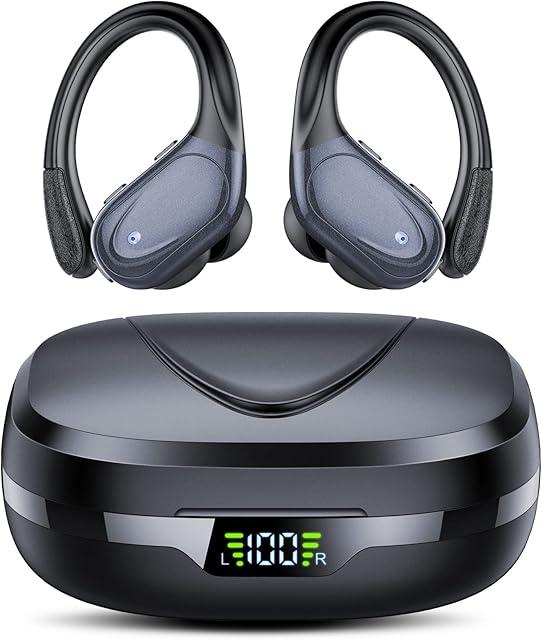 Tiksounds Wireless Earbuds, Bluetooth 5.3 Headphones, Bluetooth Earbuds with LED Display, 60 Hrs of Playtime, IPX7 Waterproof, Stereo Sound, Over Ear Earphones with Mic for Sports Running Workout Gym
