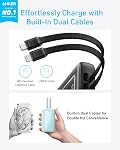 Anker Zolo Power Bank, 10,000mAh 30W Max Fast Portable Charger with Built-in USB-C and MFi Certified Lightning Cables, USB-C&A, Battery Pack for iPhone 16/15 Series, MacBook, Galaxy