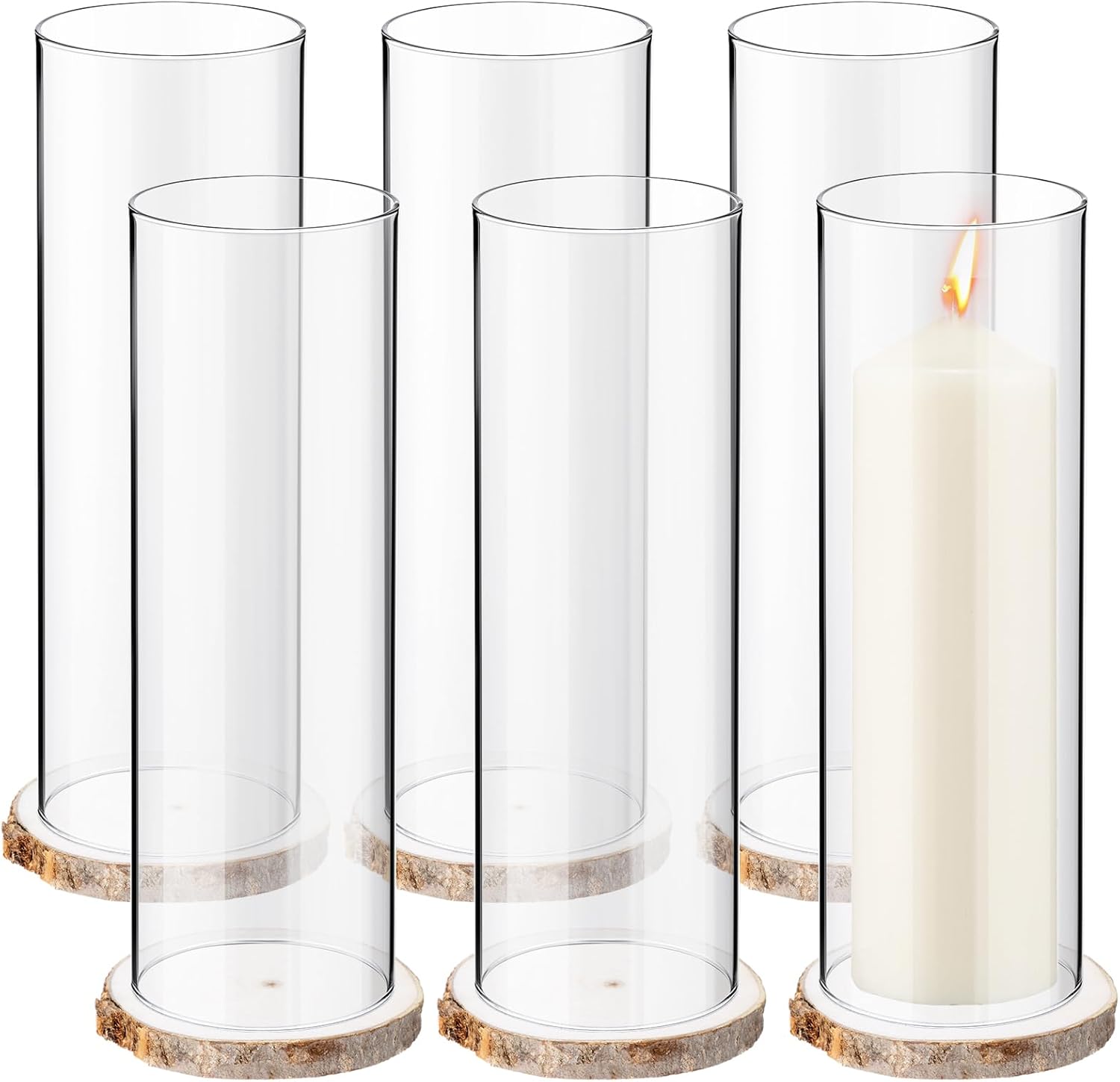 Yaomiao 6 Set Hurricane Candle Holder with Wooden Mat