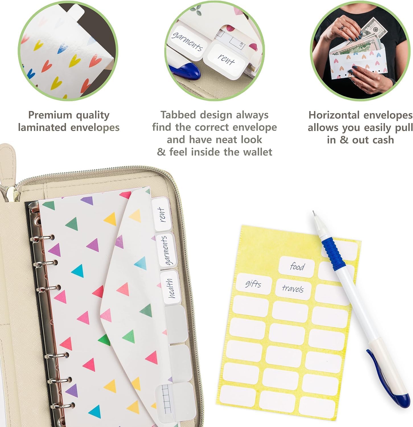 Cash Envelope Wallet Beige All in One Budget System RFID Blocking with 12x Tabbed Cash Envelopes 12x Monthly Budget Cards 1x Yearly Budget Planner Sheet Complete Money Organizer Set for Cash