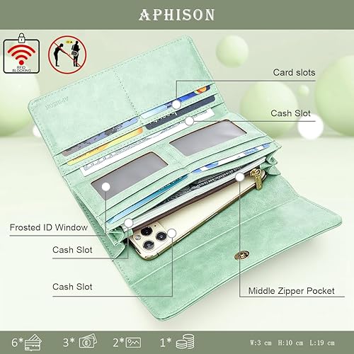 Miniatura 10 de Aphison - Cartera larga de cuero suave RFID para mujer con caja de regalo