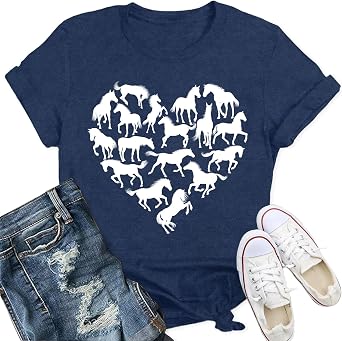 Horses T Shirt Horseback Riding Shirts Equestrian Lover Tee Top