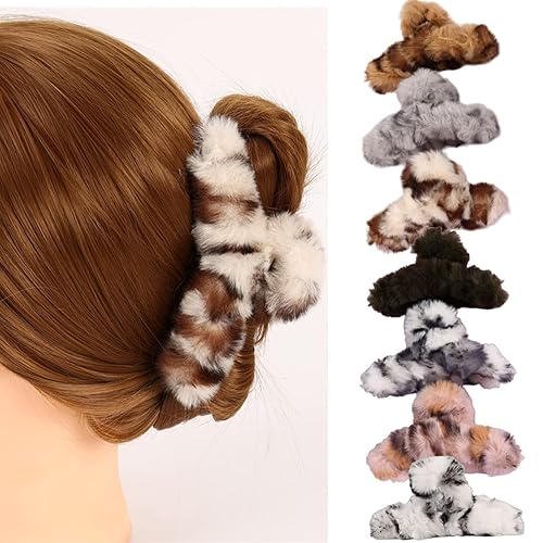 Pinzas para el pelo mullidas, 7 pinzas de leopardo y pinzas grandes de 4.5 pulgadas para cabello grueso, pinzas de pelo esponjosas para mujeres